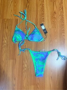 Fashion Nova Green and Blue Rhinestone Bikini Bottom